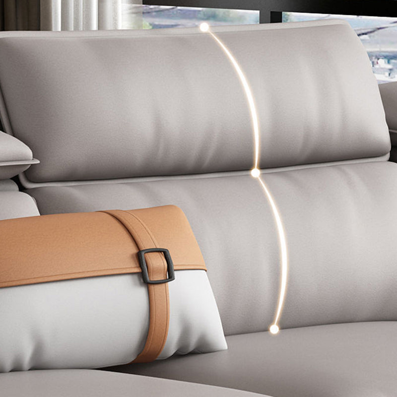 Faux Leather Square Arm Sectionals, 137" L Sectional Grey With Cushions Metal Legs