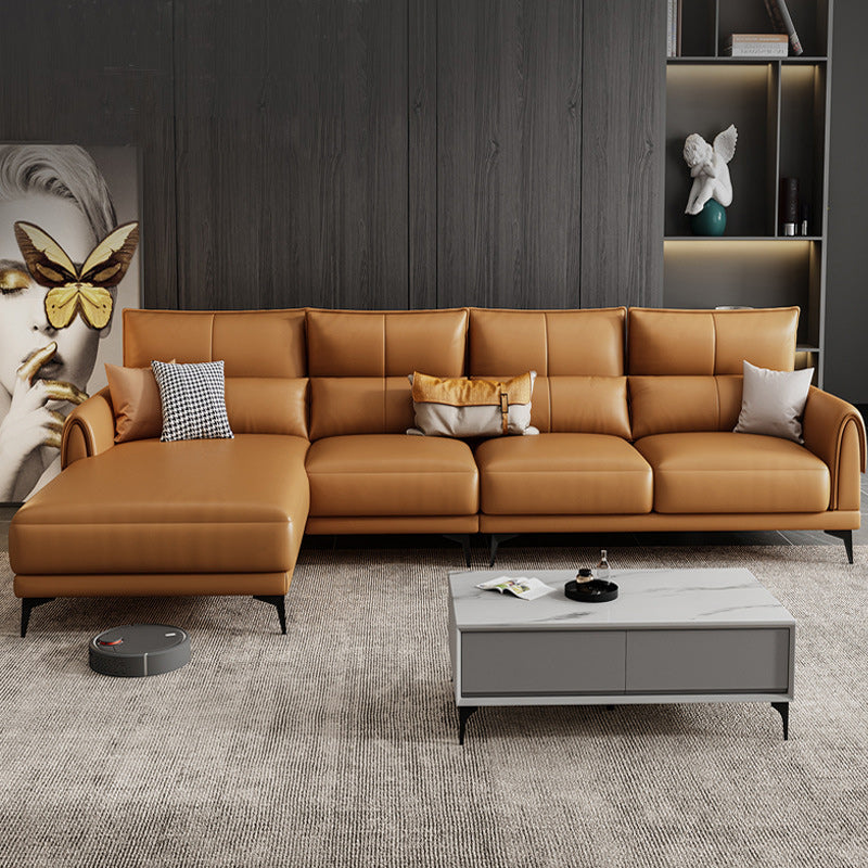 Modern Tight Back Genuine Leather Sectionals, 67.72" W Sectional Sofa in Brone