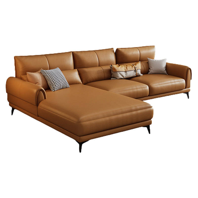 Modern Tight Back Genuine Leather Sectionals, 67.72" W Sectional Sofa in Brone