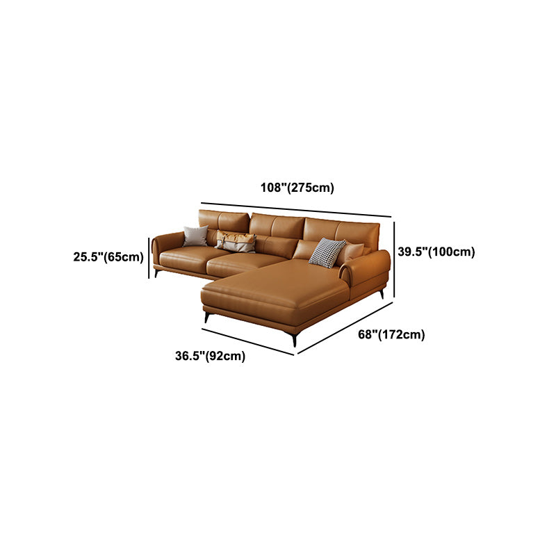 Modern Tight Back Genuine Leather Sectionals, 67.72" W Sectional Sofa in Brone