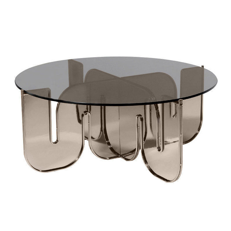 Round Glass Top Coffee Table with Cross Acrylic Base Cocktail Table
