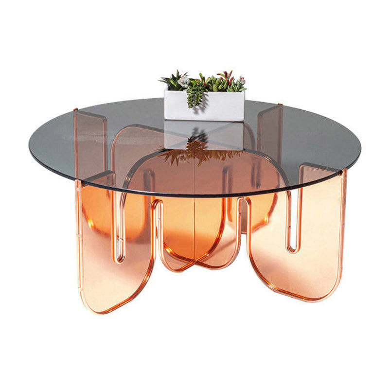 Round Glass Top Coffee Table with Cross Acrylic Base Cocktail Table