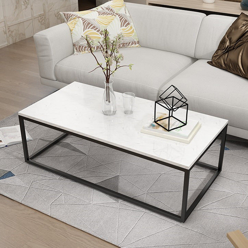 Glam Rectangle Coffee Table with White Marble Top and Iron Frame