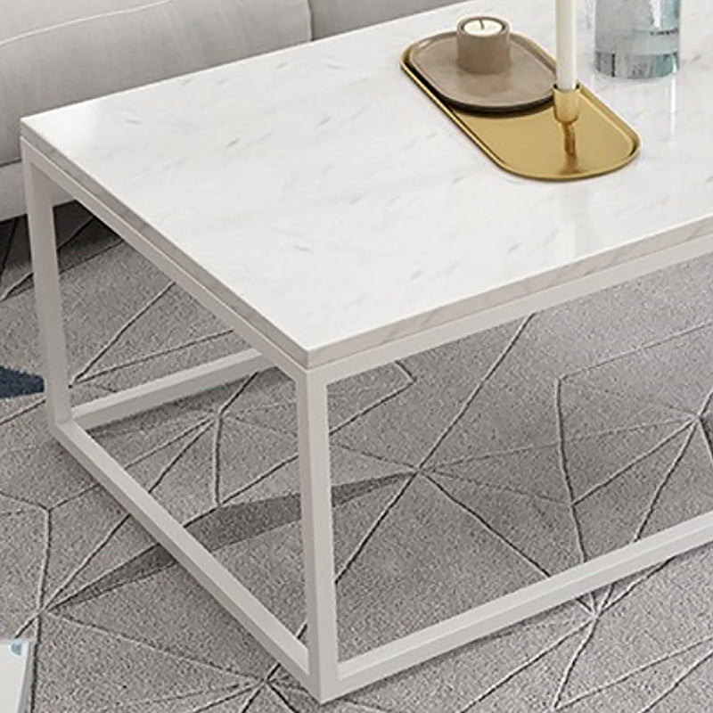 Glam Rectangle Coffee Table with White Marble Top and Iron Frame
