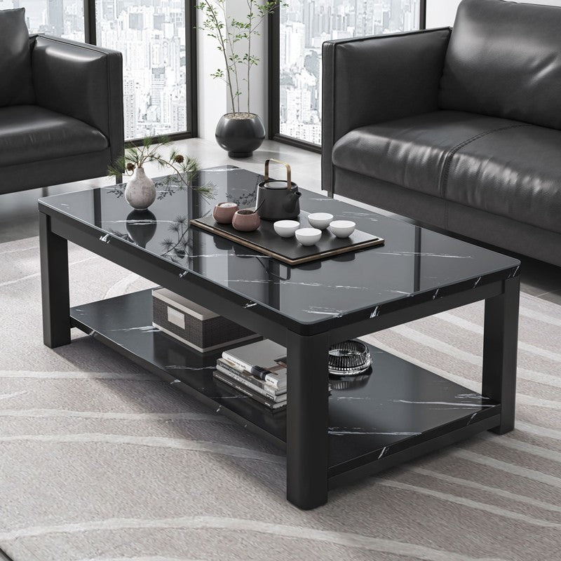 Glam Frame Coffee Table Slate Cocktail Table with Storage Shelf for Living Room