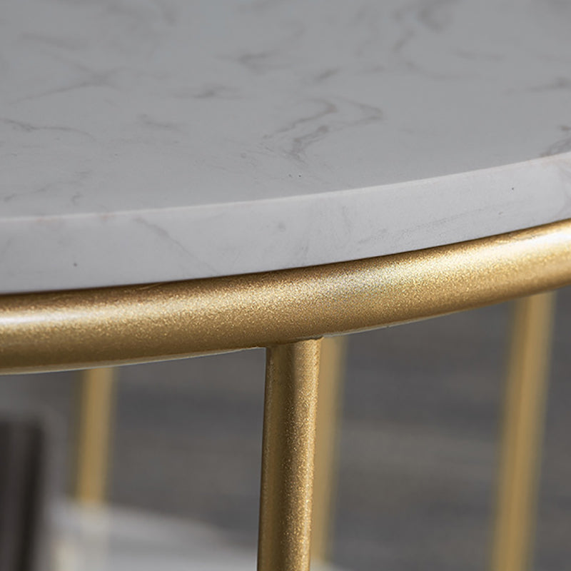 Glam Marble Top Coffee Cocktail Table with Oval Top and Iron Base