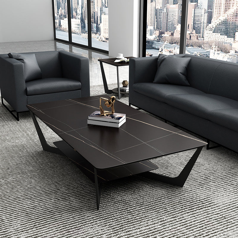 Glam Cross Legs Coffee Table Slate Rectangular Cocktail Table for Living Room