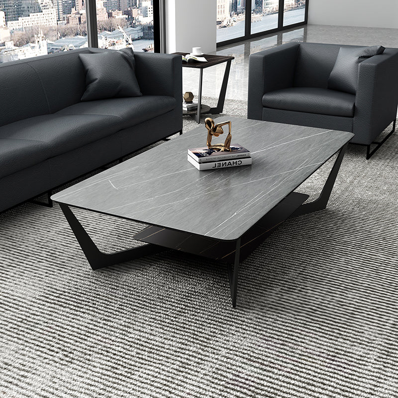 Glam Cross Legs Coffee Table Slate Rectangular Cocktail Table for Living Room