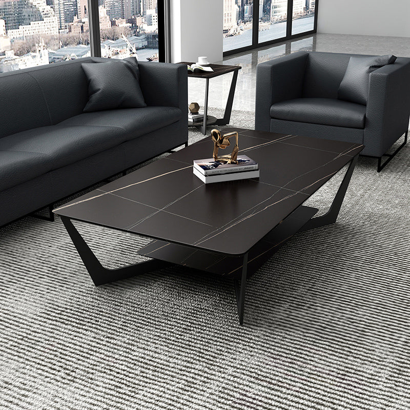 Glam Cross Legs Coffee Table Slate Rectangular Cocktail Table for Living Room