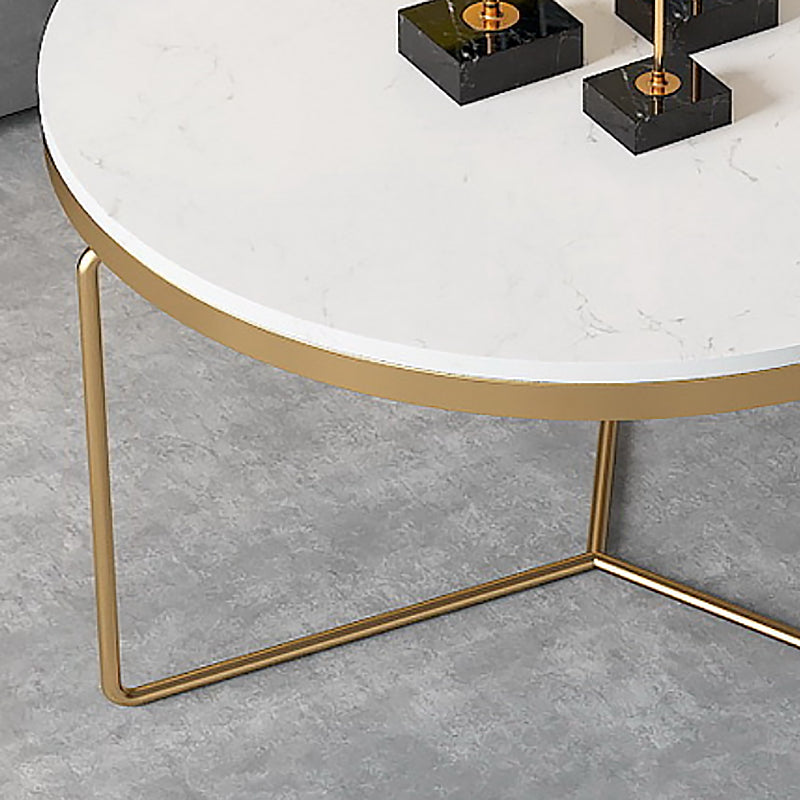 Round Coffee Table Set with Golden Iron X-Base and Marble Top
