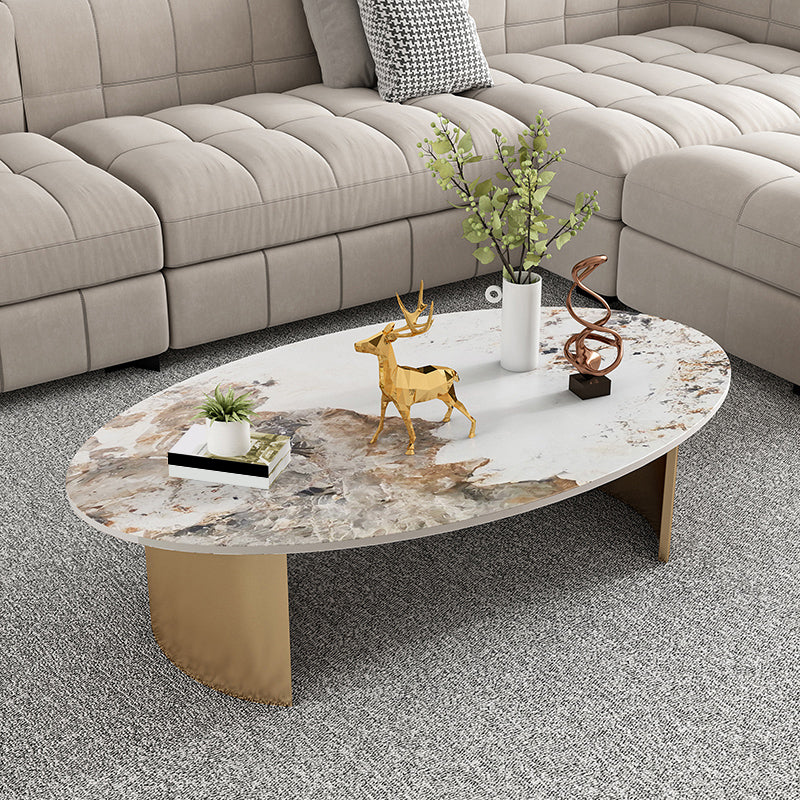 Glam Slate Coffee Cocktail Table Oval Cocktail Table for Living Room