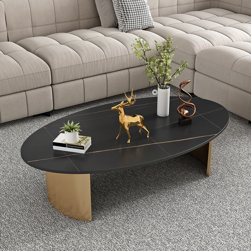 Glam Slate Coffee Cocktail Table Oval Cocktail Table for Living Room