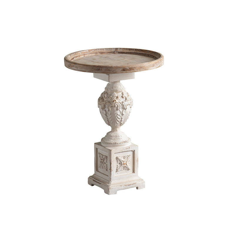 Pedestal Round Side End Table Rustic Distressed Side End Table