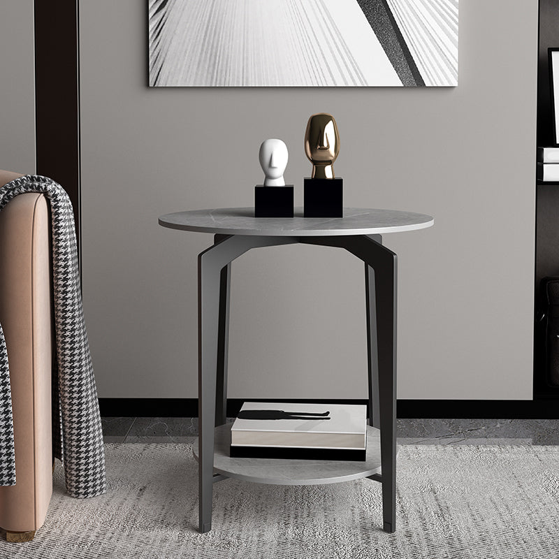 Minimalist Round Corner Table Slate 4 Legs Sofa Side Table with Storage