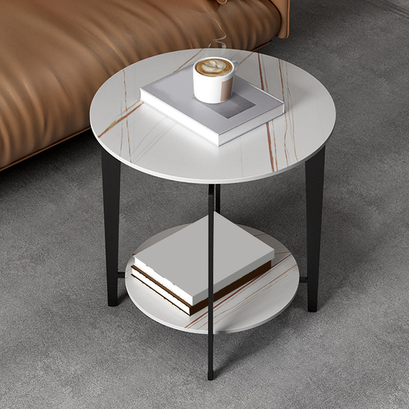 Minimalist Round Corner Table Slate 4 Legs Sofa Side Table with Storage