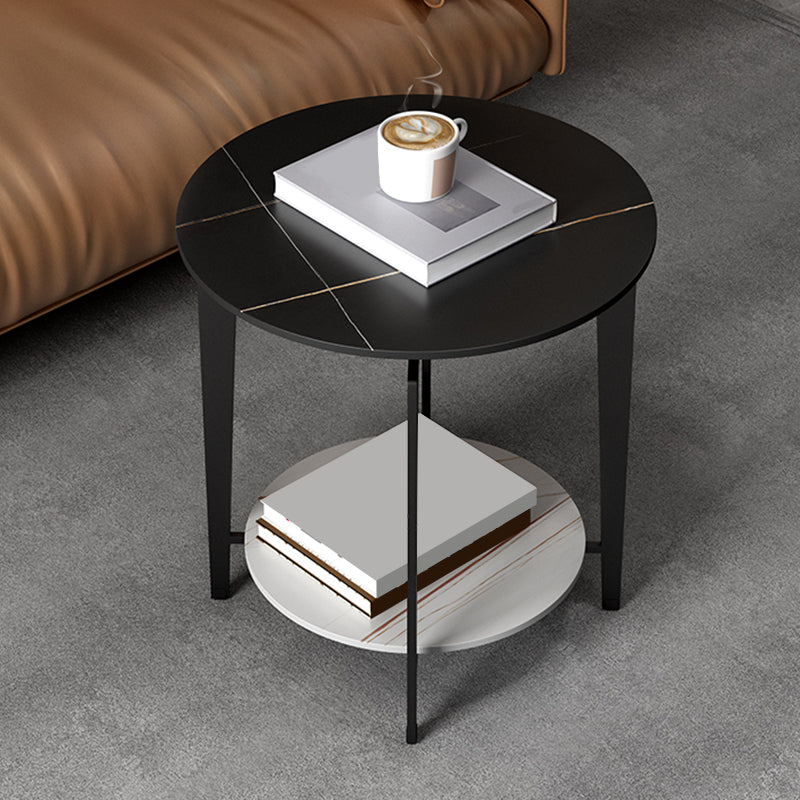 Minimalist Round Corner Table Slate 4 Legs Sofa Side Table with Storage