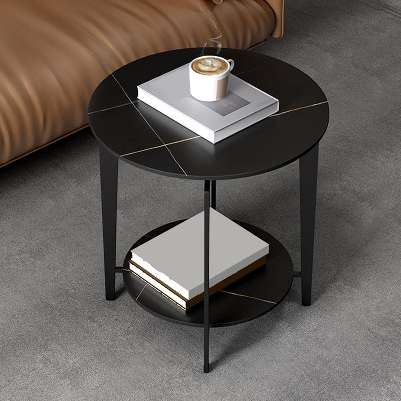 Minimalist Round Corner Table Slate 4 Legs Sofa Side Table with Storage