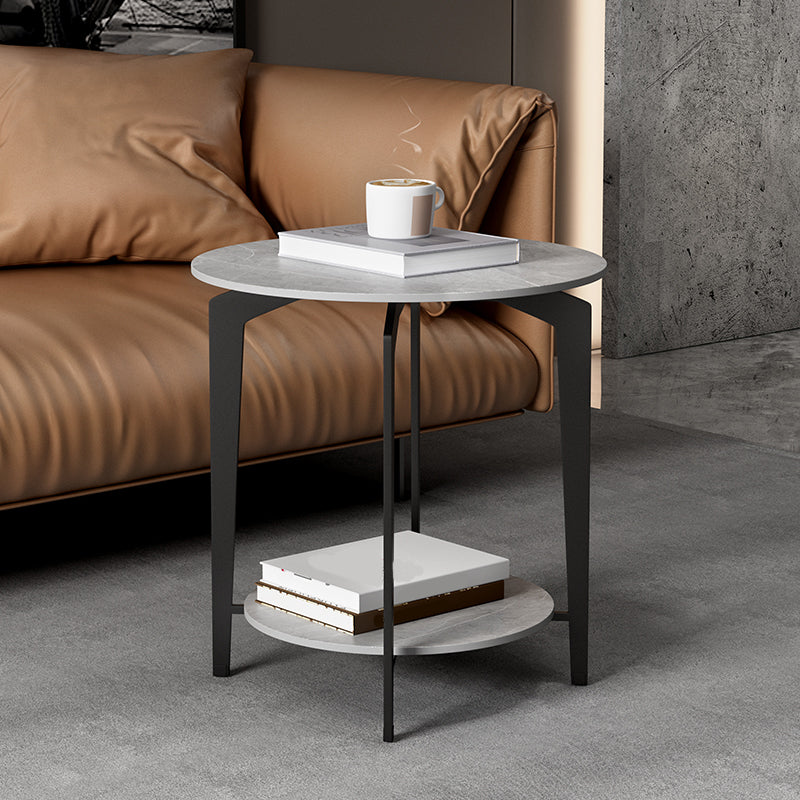 Minimalist Round Corner Table Slate 4 Legs Sofa Side Table with Storage