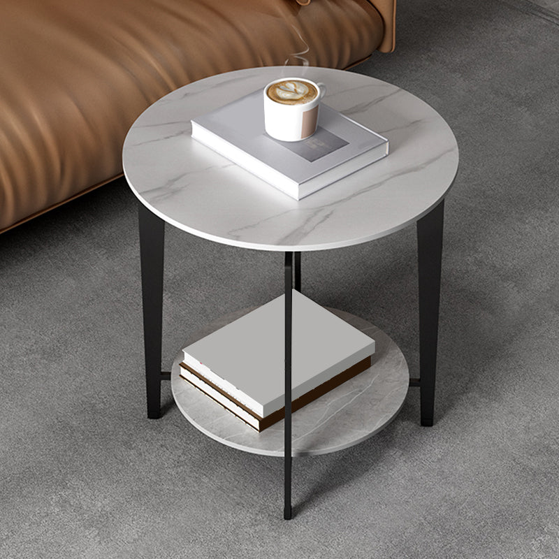 Minimalist Round Corner Table Slate 4 Legs Sofa Side Table with Storage