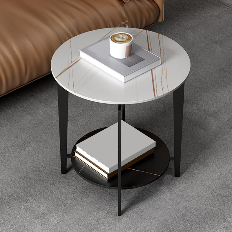 Minimalist Round Corner Table Slate 4 Legs Sofa Side Table with Storage
