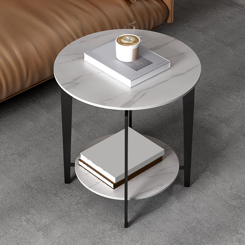 Minimalist Round Corner Table Slate 4 Legs Sofa Side Table with Storage