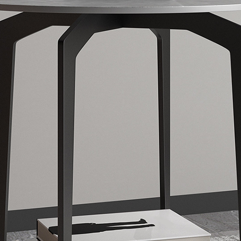 Minimalist Round Corner Table Slate 4 Legs Sofa Side Table with Storage