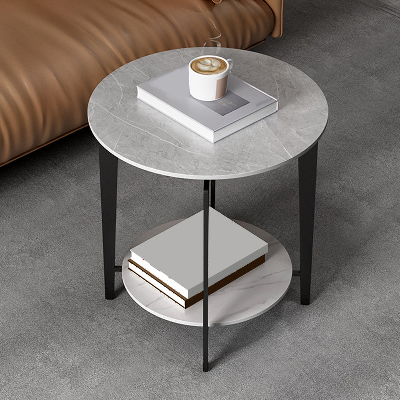 Minimalist Round Corner Table Slate 4 Legs Sofa Side Table with Storage