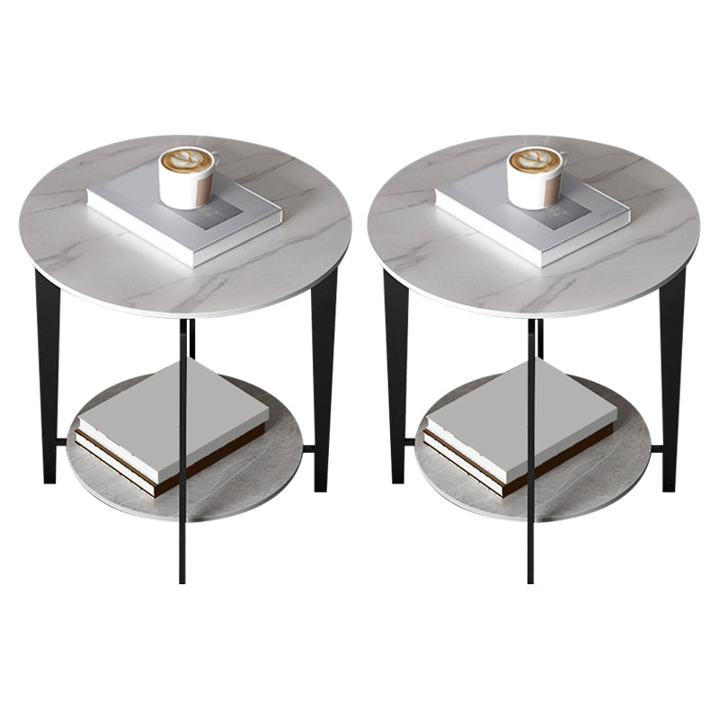 Minimalist Round Corner Table Slate 4 Legs Sofa Side Table with Storage