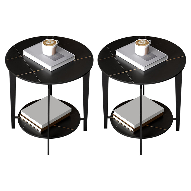 Minimalist Round Corner Table Slate 4 Legs Sofa Side Table with Storage