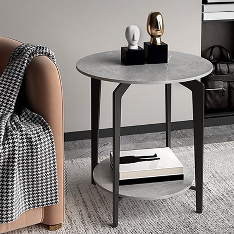 Minimalist Round Corner Table Slate 4 Legs Sofa Side Table with Storage