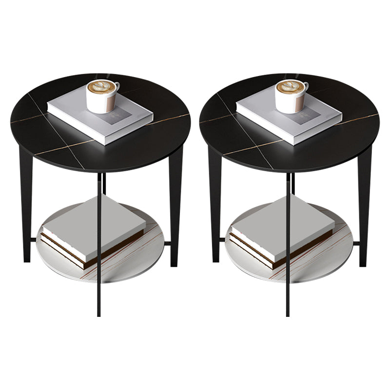 Minimalist Round Corner Table Slate 4 Legs Sofa Side Table with Storage