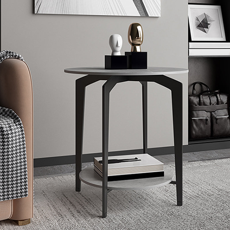 Minimalist Round Corner Table Slate 4 Legs Sofa Side Table with Storage