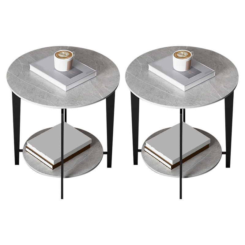 Minimalist Round Corner Table Slate 4 Legs Sofa Side Table with Storage