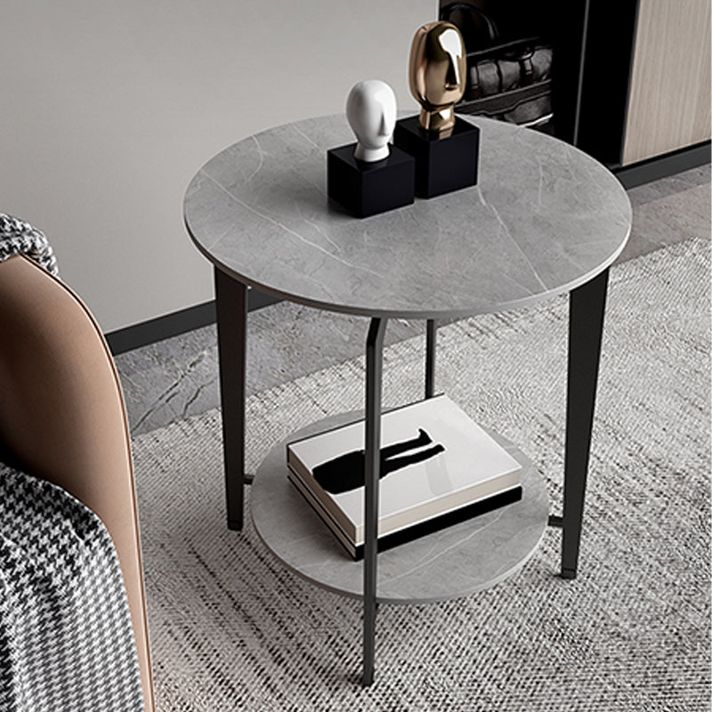 Minimalist Round Corner Table Slate 4 Legs Sofa Side Table with Storage
