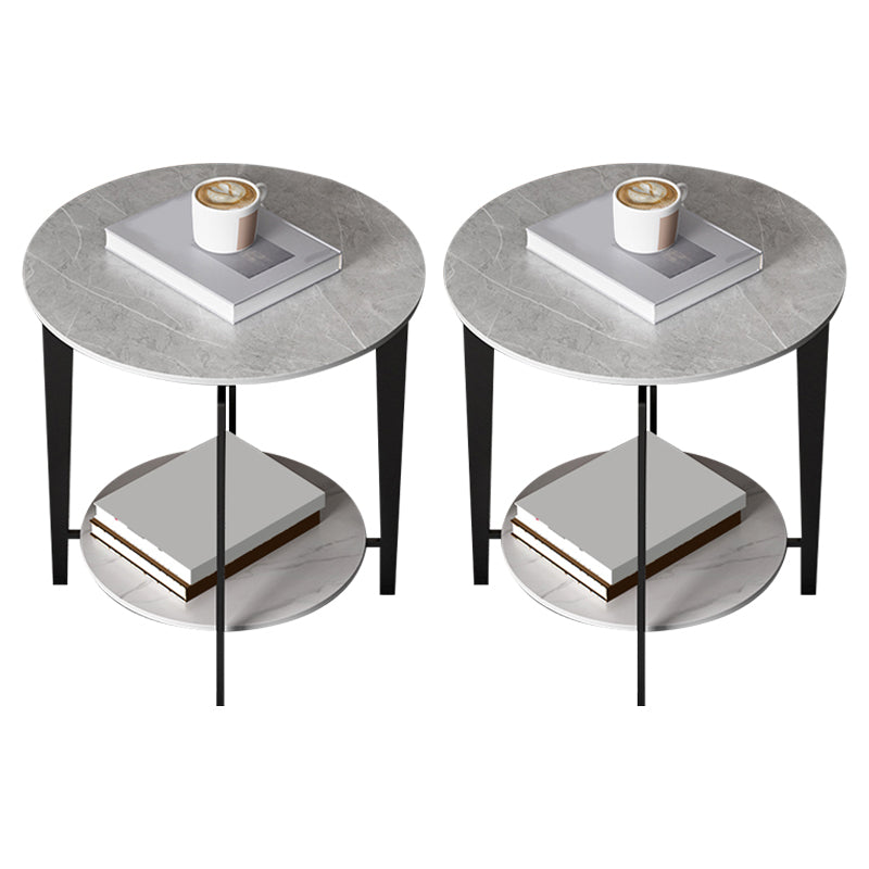Minimalist Round Corner Table Slate 4 Legs Sofa Side Table with Storage