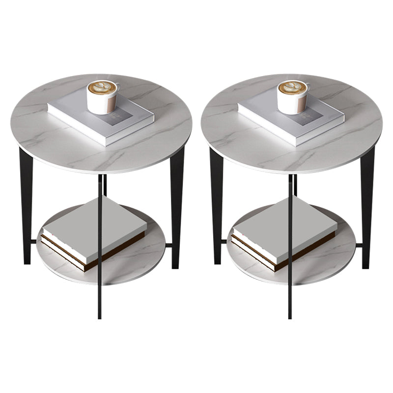 Minimalist Round Corner Table Slate 4 Legs Sofa Side Table with Storage