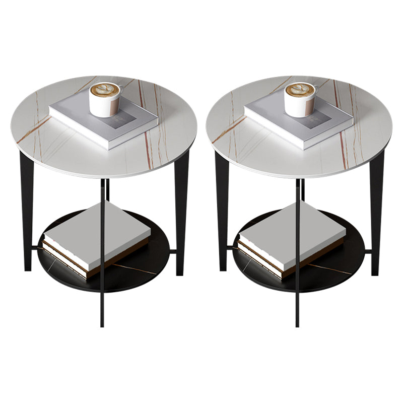 Minimalist Round Corner Table Slate 4 Legs Sofa Side Table with Storage