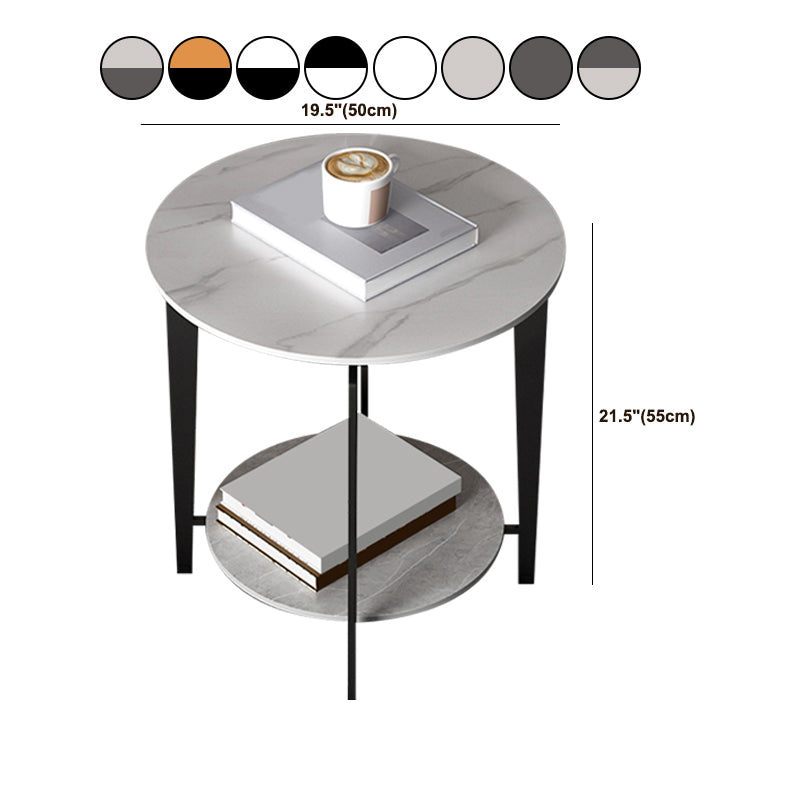 Minimalist Round Corner Table Slate 4 Legs Sofa Side Table with Storage