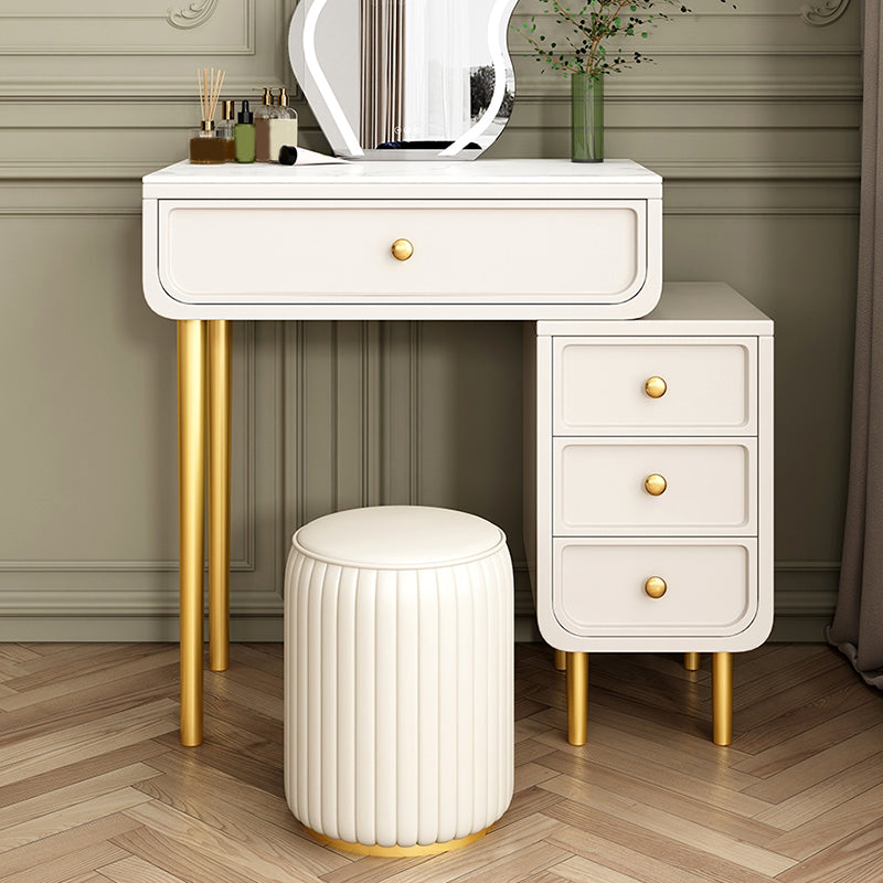 Glam Slate Top Vanity Table and Stool Set 4 Drawer Dressing Table