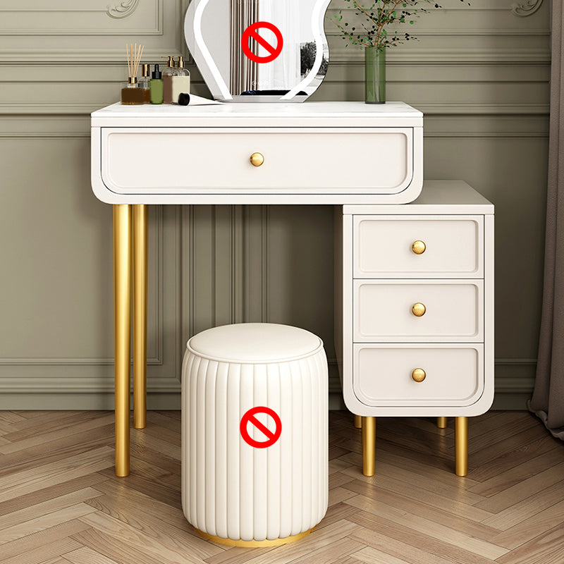 Glam Slate Top Vanity Table and Stool Set 4 Drawer Dressing Table