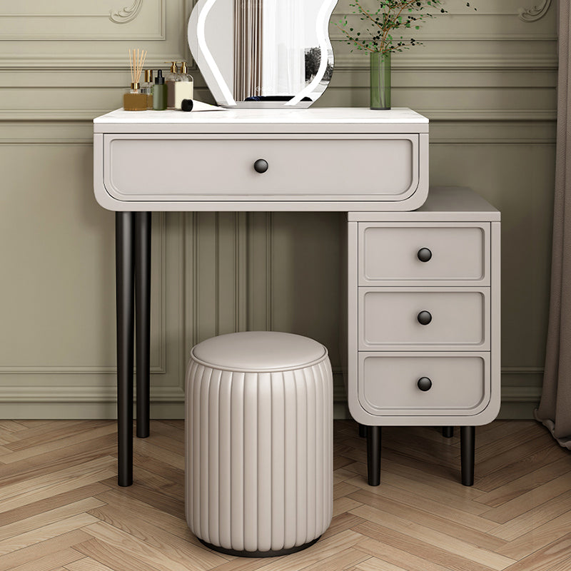 Glam Slate Top Vanity Table and Stool Set 4 Drawer Dressing Table