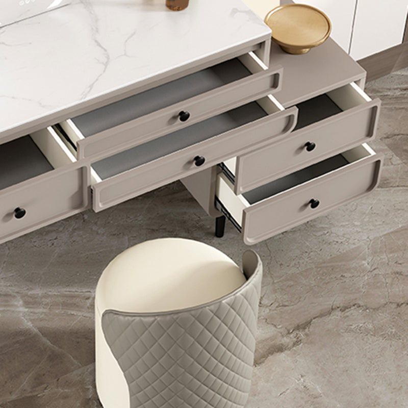 Glam Makeup Vanity Desk with Slate Top, Solid Wood Dressing Table