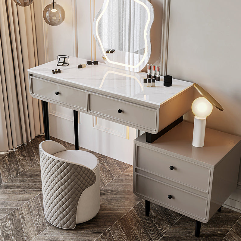 Glam Slate Top Vanity Dressing Table Solid Wood Vanity Desk with Drawers