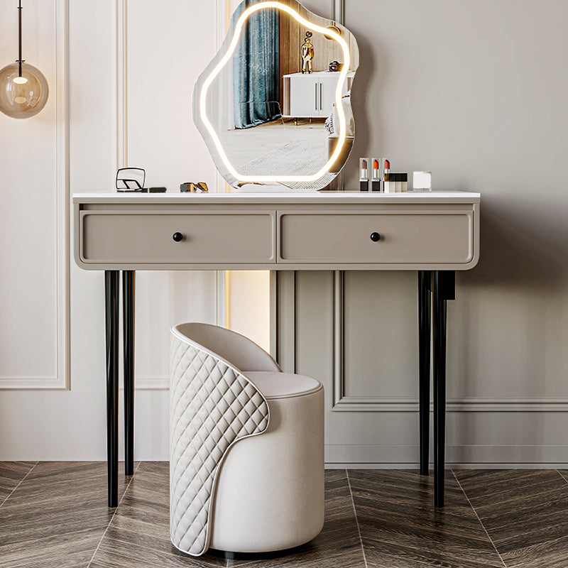 Glam Slate Top Vanity Dressing Table Solid Wood Vanity Desk with Drawers