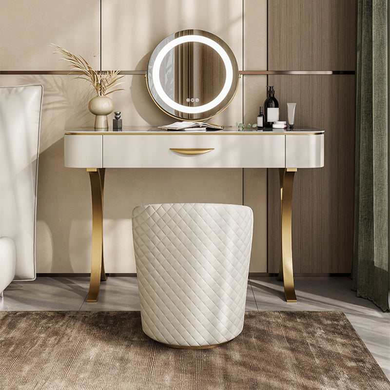 Glam Solid Wood Vanity Table and Stool Set Slate Top Makeup Counter