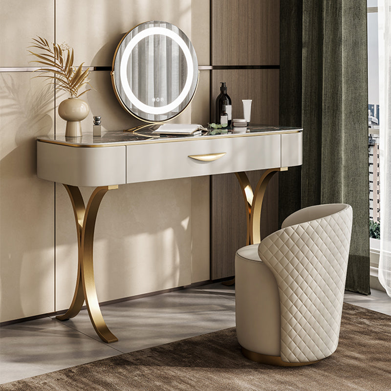 Glam Solid Wood Vanity Table and Stool Set Slate Top Makeup Counter