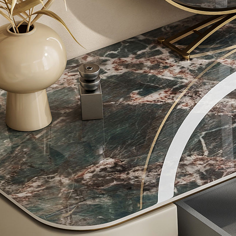 Glam Solid Wood Vanity Table and Stool Set Slate Top Makeup Counter