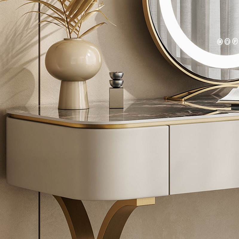 Glam Solid Wood Vanity Table and Stool Set Slate Top Makeup Counter