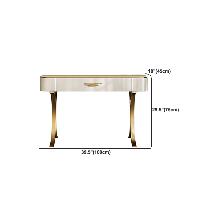 Glam Solid Wood Vanity Table and Stool Set Slate Top Makeup Counter