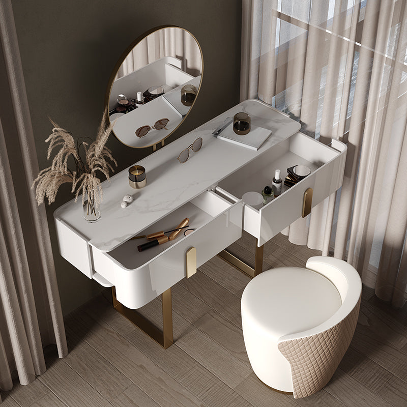 2-Drawer Vanity Makeup Table Set Glam Slate Top Dressing Table